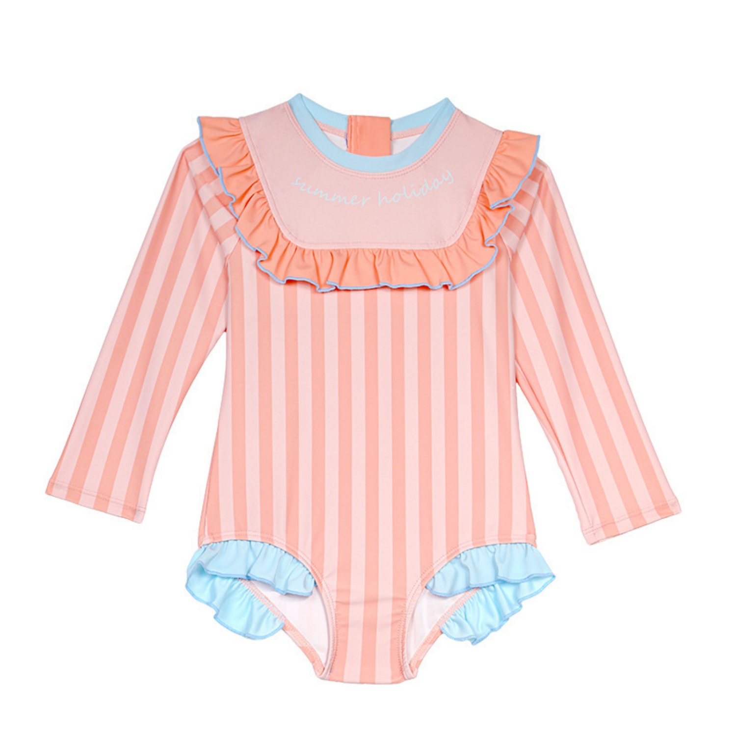 Rash Guard Long Sleeve - Pink Striped Girls Long Sleeve Swimsuit