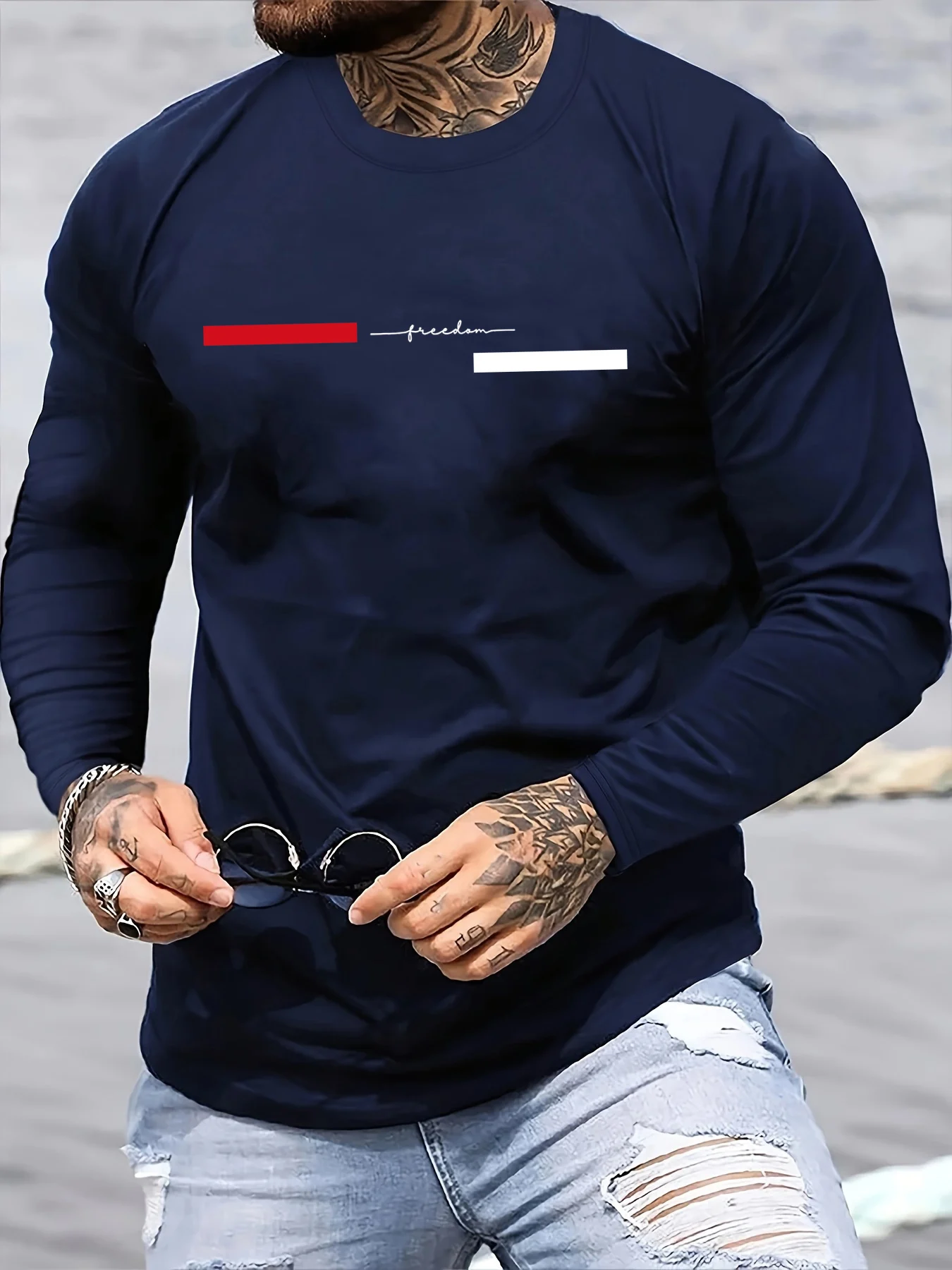 Summer Clothing Trend - Red black Line men's long sleeved