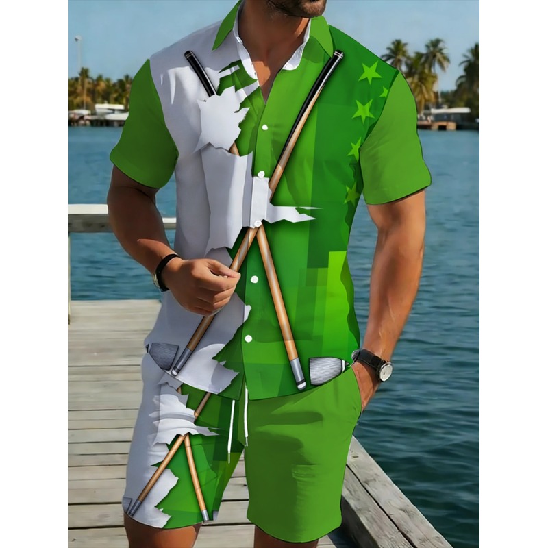 Summer Clothing Trend - Men's Lightweight Casual Green White Polyester