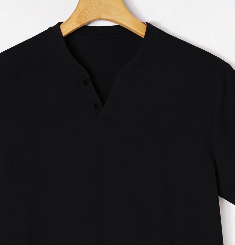 Elegant Black Henley Short-Sle - огляд і ціна Summer Cloth
