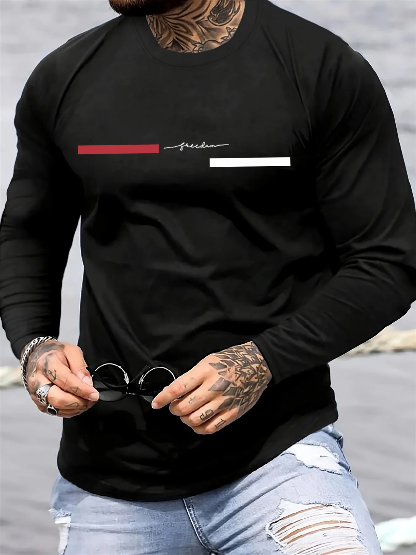 Red black Line men's long slee - огляд і ціна Summer Clothing Trend
