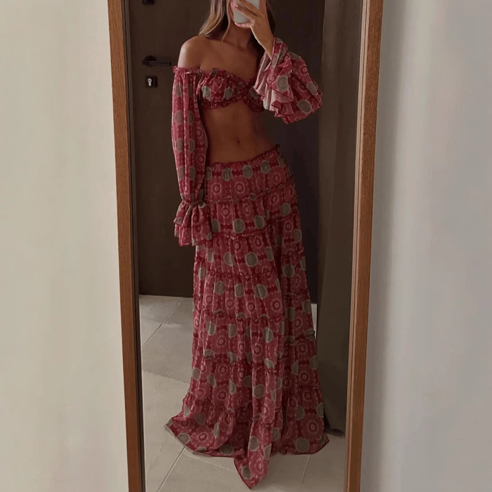 Vintage Print Skirt Two Piece  - огляд і ціна Summer Vacation Clothing Women