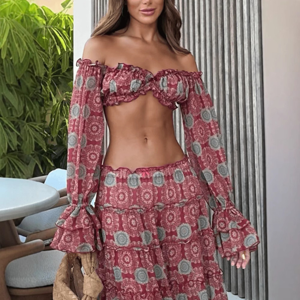 Vintage Print Skirt Two Piece  - огляд і ціна Summer Vacation Clothing Women