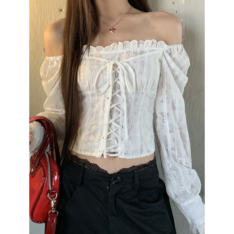 Deeptown White Lace Up Cropped - огляд і ціна Summer Clothing Aesthetic