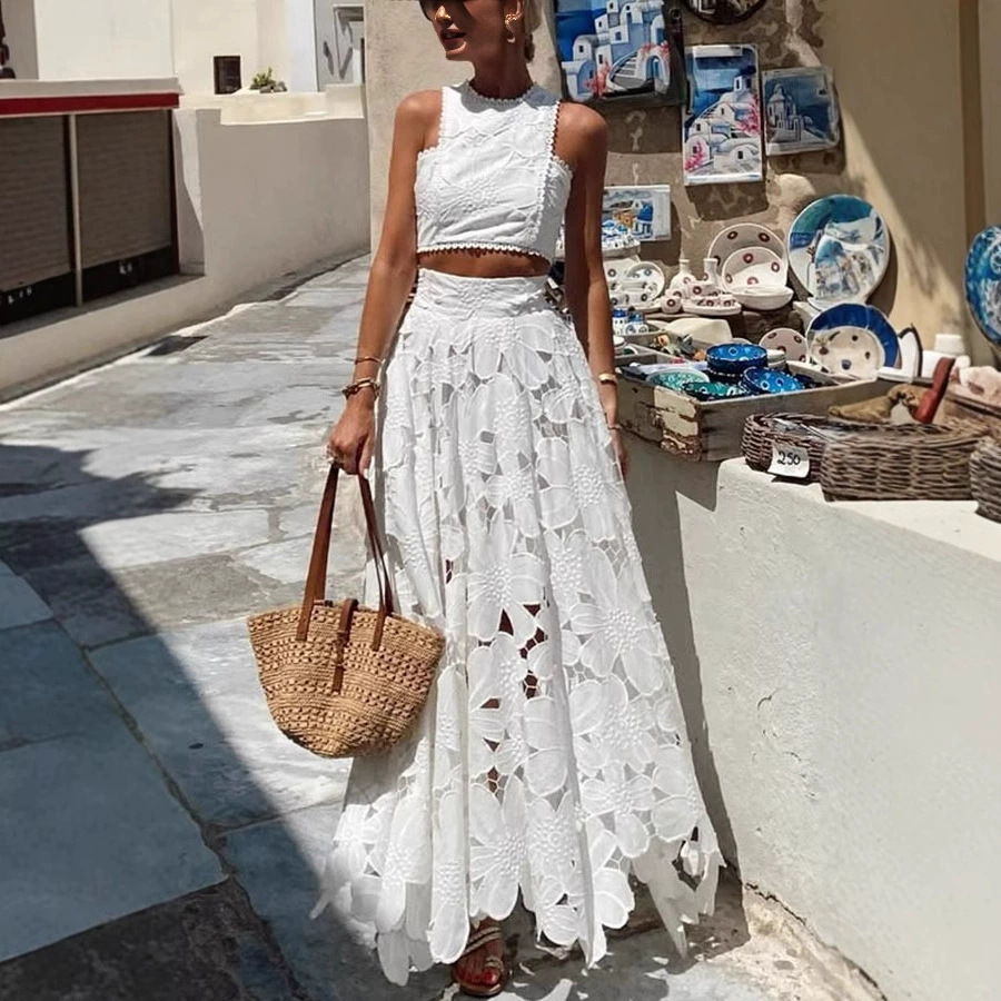 Women's White Floral Lace Embr - огляд і ціна Summer Vacation Clothing Women